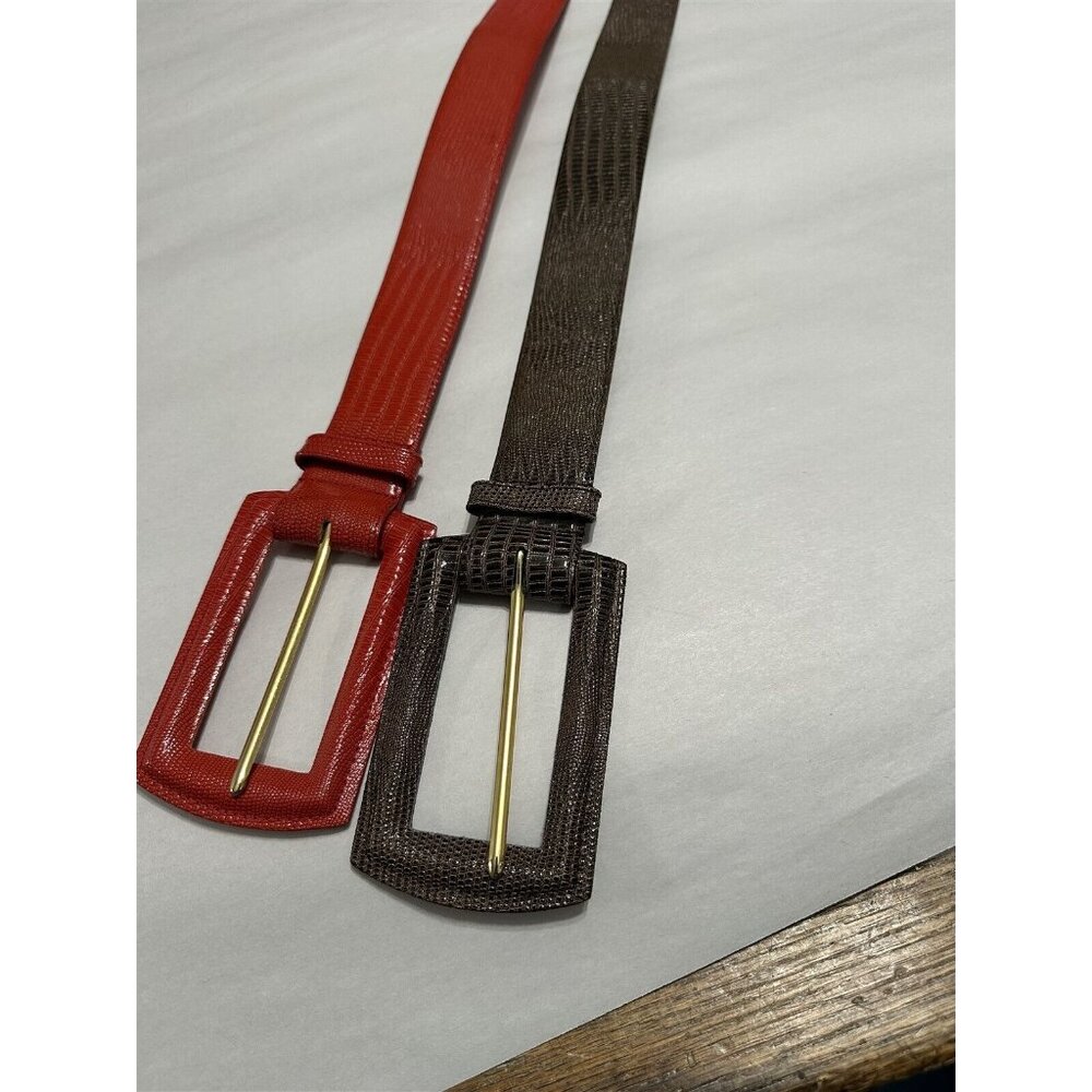 Vintage Leather Belt Set of 2 DH Taiwan Red Brown Reptile Texture